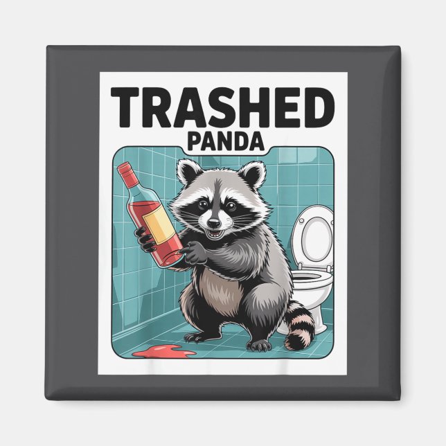 Imã Funny Trashed Panda Raccoon Gets Drunk  (Frente)
