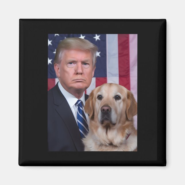 Imã Funny Trump E Ouro Retriever Dog Usa Flag (Frente)