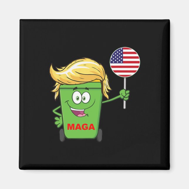 Imã Funny Trump Mega Cartoon Garbage Flag Americano (Frente)