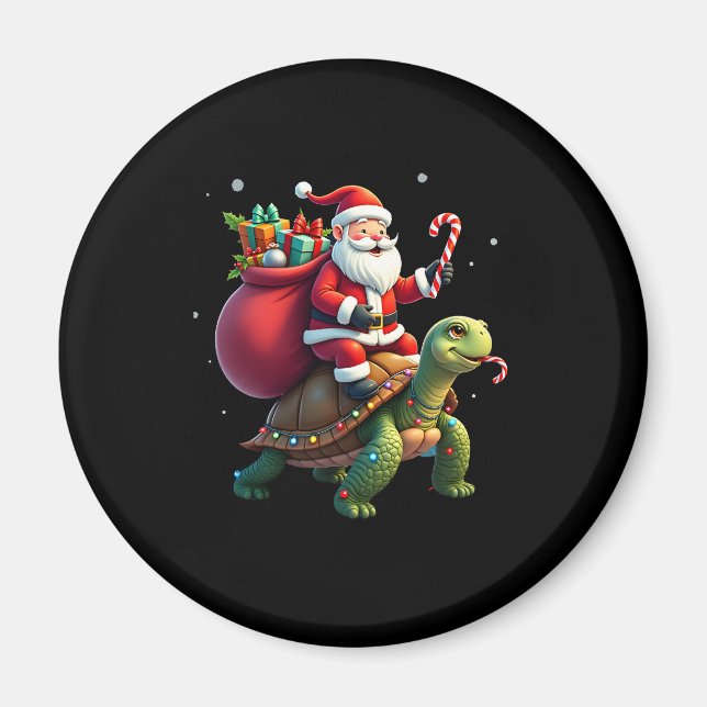 Imã Funny Turtle Christmas Santa Riding Sea Turtle Xma (Frente)
