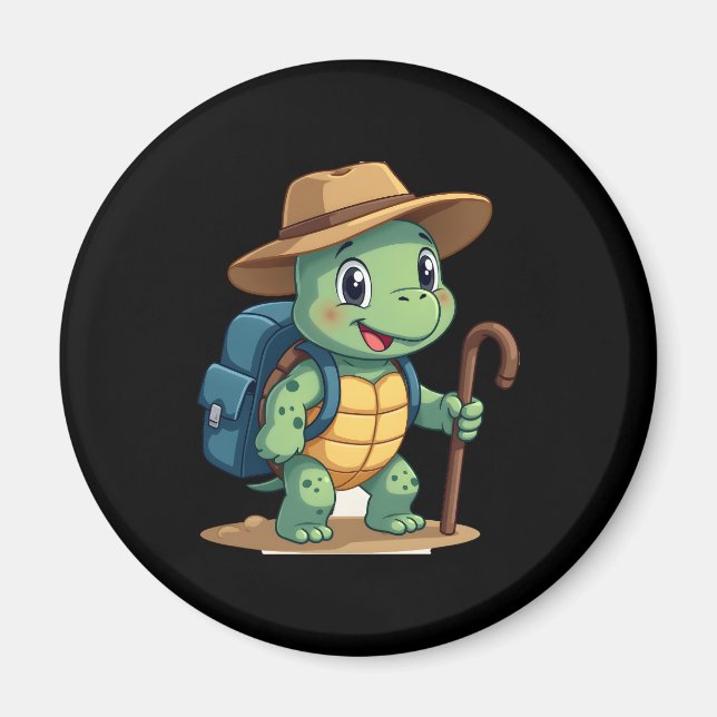 Imã Funny Turtle Hiking Graphic Camping Lover Adventur (Frente)