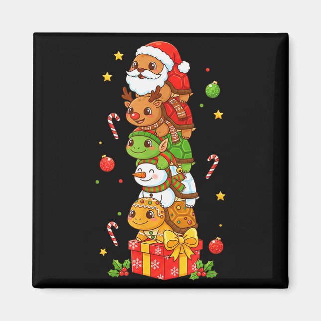 Imã Funny Turtle Santa Elf Snowman Christmas Womens Me (Frente)