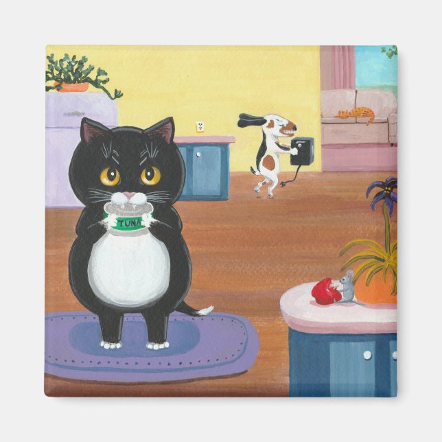 Imã Funny Tuxedo Cat Dog Creationarts (Frente)