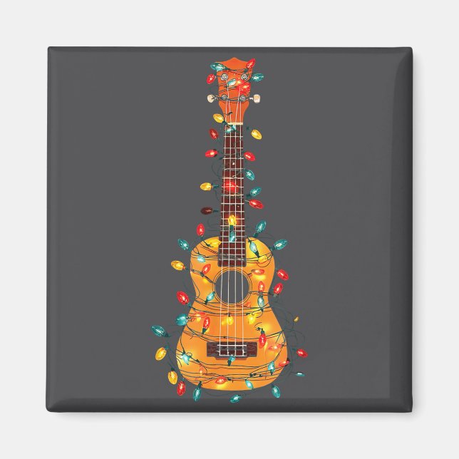 Imã Funny Ukulele Christmas Graphics Lights Lover Play (Frente)