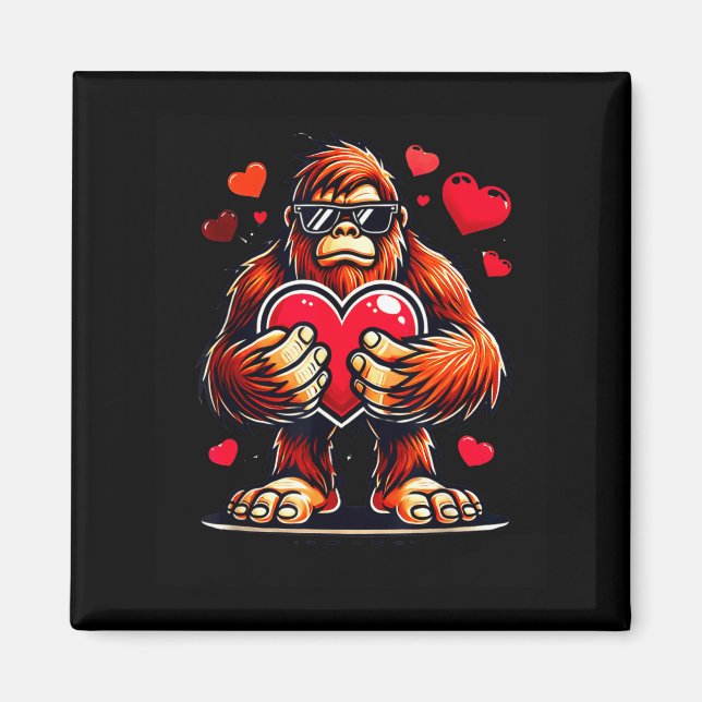 Imã Funny Valentines Day Bigfoot Heart Sungles Sasquat (Frente)