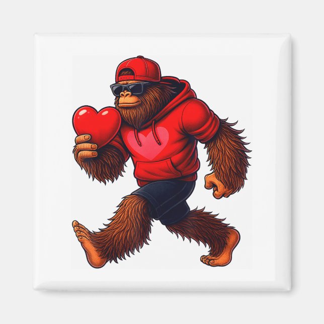 Imã Funny Valentines Day Bigfoot Heart Sungles Sasquat (Frente)