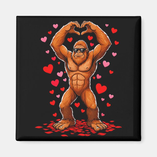 Imã Funny Valentines Day Bigfoot Heart Sungles Sasquat (Frente)