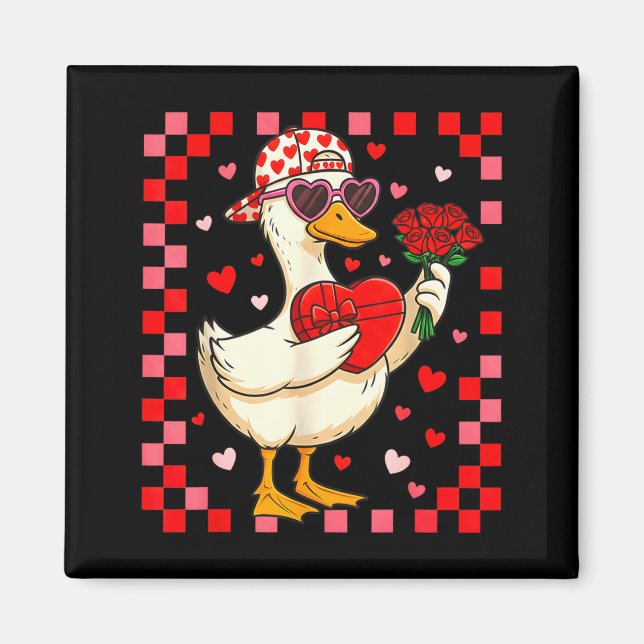 Imã Funny Valentines Day Duck Heart Valentine Cud Kids (Frente)