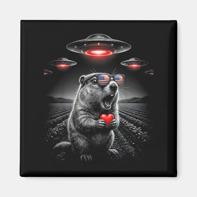 Imã Funny Valentines Groundhog Selfie Alien Ufo EUA Ba (Frente)