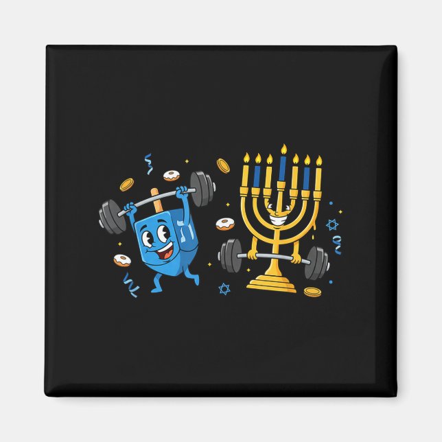 Imã Funny Weightlifting Gym Dreidel Menorah Hanukkah W (Frente)