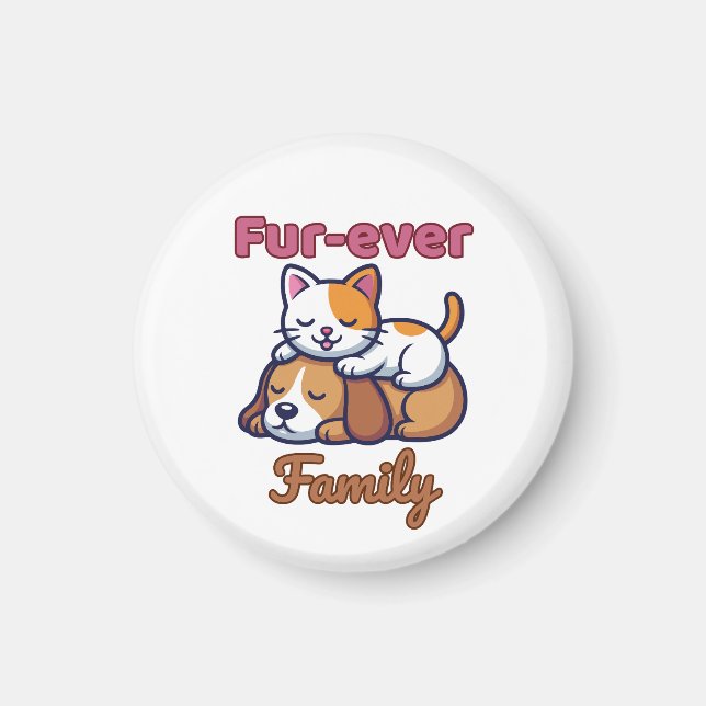 Imã Furever Family Heartwarming Cat & Dog Illustration (Frente)