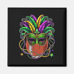 Imã Futebol Ball Vestindo Mardi Gras Mascarado Miçanga