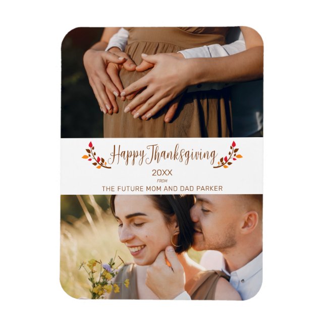 Ímã Future Mom Dad 2 custom Photos Happy Thanksgiving (Vertical)