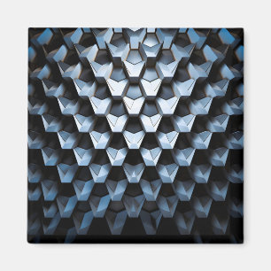 Imã Futurista Abstrato Azul Geométrico Metálico