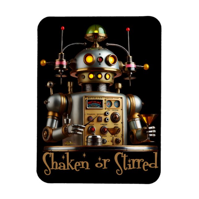Ímã Futuristic Robot Bartender "Shaken or Stirred" (Vertical)