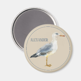 Imã Gaivota de Praia em Aquarela Personalizada