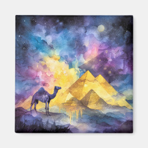 Imã Galáxia do Deserto em Aquarela Camelo Pirâmide Via