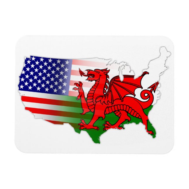 Ímã Galês Americano Flags Map Flexi Magnet (Horizontal)