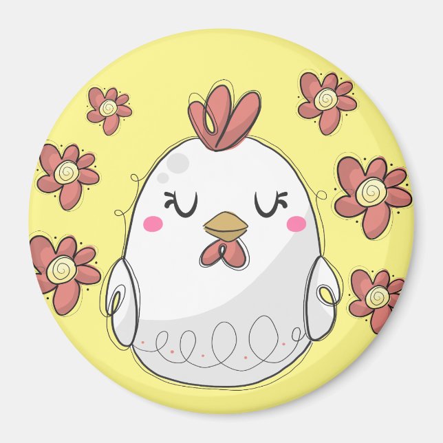 Imã Galinha-branca com flores vermelhas na cozinha (Frente)