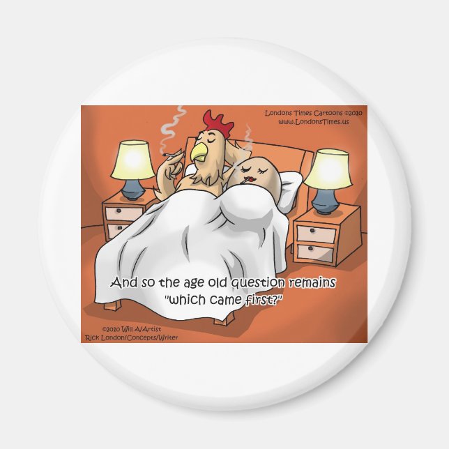 Imã Galinha Ou Ovo Veio 1rua? Ofertas e Camisetas engr (Frente)