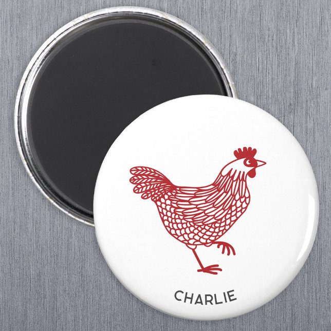 Imã Galinha Personalizada (Chicken hen poultry personalized name magnet)
