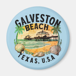 Imã Galveston Beach Retro Vignette