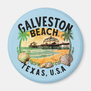 Imã Galveston Beach Retro Vignette
