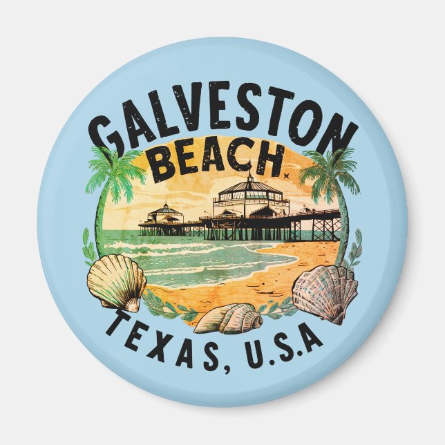 Imã Galveston Beach Retro Vignette (Frente)