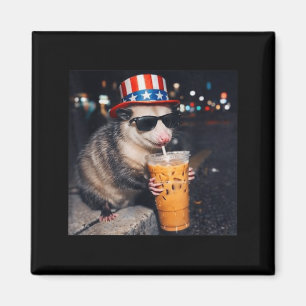 Imã Gambá Engraçado Café Gelado Meme Retro Urbano Gera