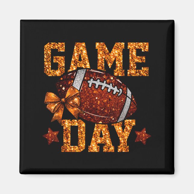 Imã Game Day Football Season Football Mama Orange Bow  (Frente)