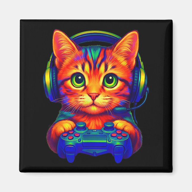 Imã Gamer Cat Video Games Boys Teen Men Girls Funny Ca (Frente)