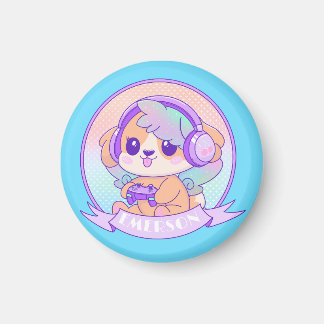Imã Gamer Girl Kawaii Chibi Cão e Fones de ouvido Bebê