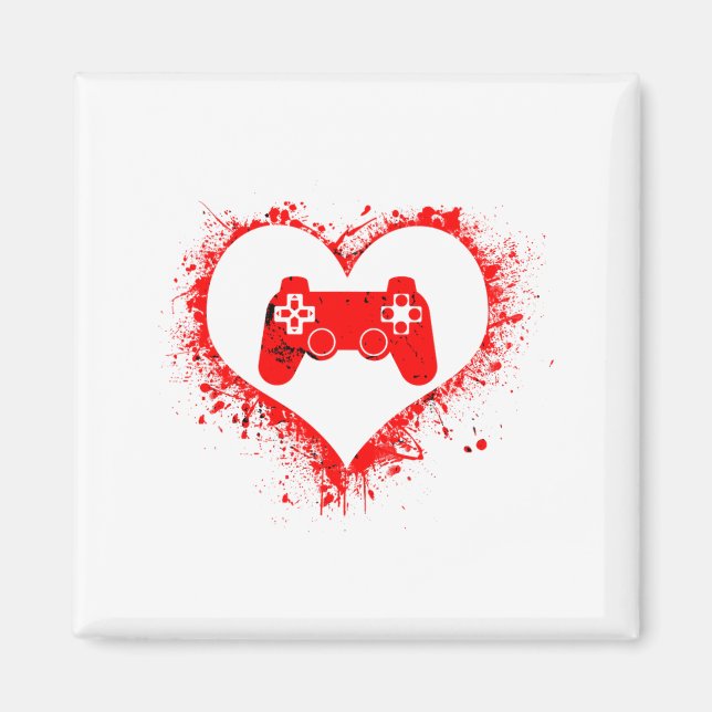 Imã Gamer Heart Valentines Day Video Games Boys Kids T (Frente)