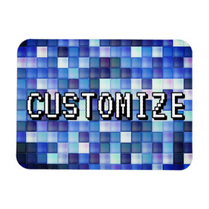 Ímã Gamertag Personalizado Azul Padrão de Pixel Quadra