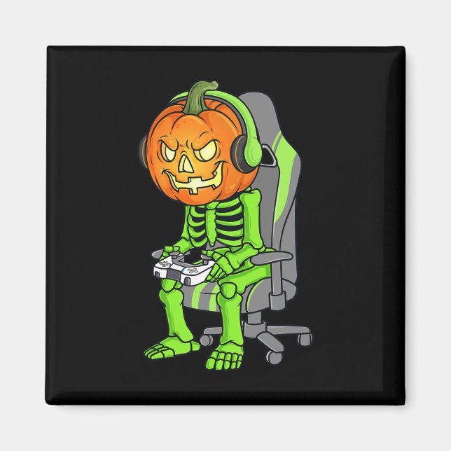 Imã Gaming Halloween Skeleton Jack O Lanterna Gamer Bo (Frente)