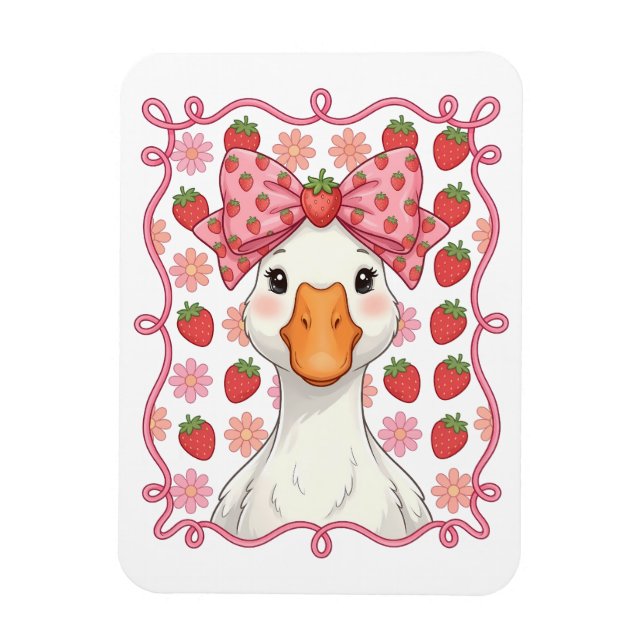 Ímã Ganso de Morango Feminino para o Verão com Laço (Vertical)