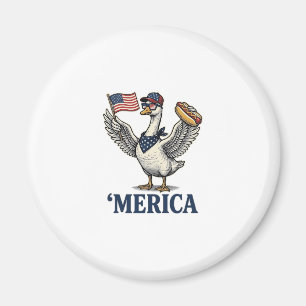 Imã Ganso Patriótico Camisa Vintage Hot Dog 'Merica De