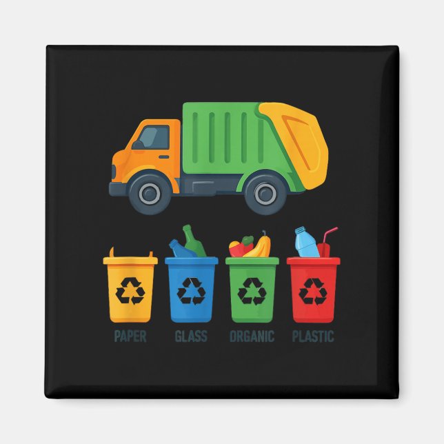 Imã Garbage Day Recycling Truck Kids Boys Toddlers Gir (Frente)