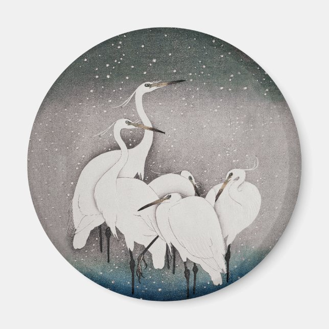 Imã Garças Koson na Neve: Japonês Vintage (Frente)