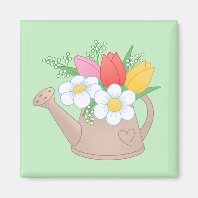 Imã Garden Watering Can com Flores em Verde (Frente)
