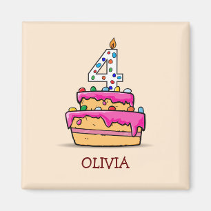 Imã Garota 4 de aniversário, 4 de bolo rosa doce