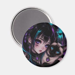 Imã Garota Anime Emo Gótica & Gato
