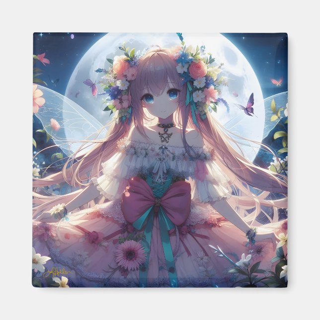 Imã Garota Anime Flor Lua Fada (Frente)