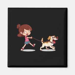 Imã Garota Arrastada por Cachorro Design Divertido Uni
