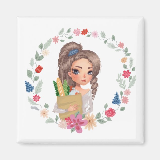 Imã garota com mercearia (Frente)