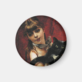 Imã Garota com um gato preto em seus braços