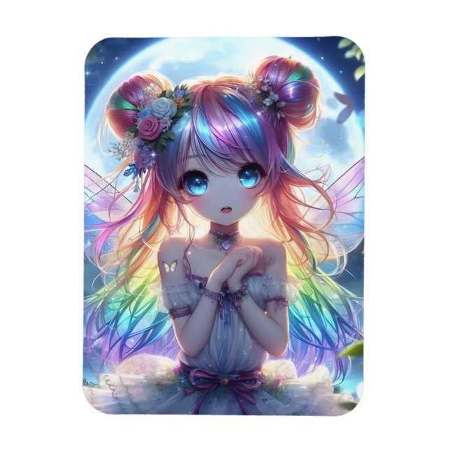 Ímã Garota de Anime Cabelo Arco-íris Cantando Fada da  (Vertical)