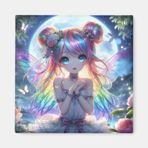 Imã Garota de Anime Cabelo Arco-íris Cantando Fada da
