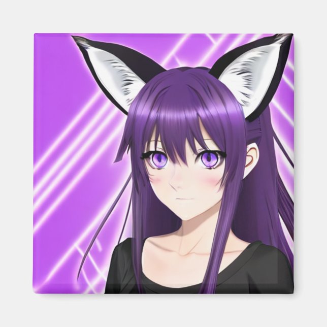 Imã Garota de Anime com Cabelo e Olhos Roxos (Frente)