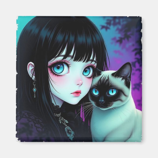 Imã Garota de Anime e Gato Siames  (Frente)